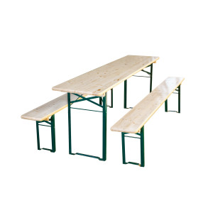 Set berarie cu masa pliabila, dreptunghiulara, 2 banci din lemn + metal, 8 locuri, natur