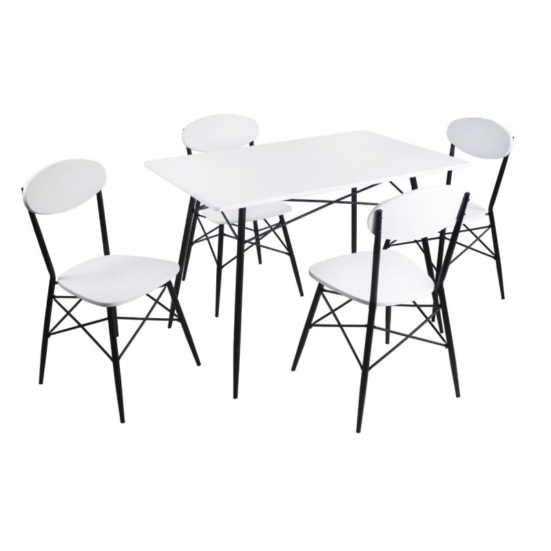 Set masa fixa cu 4 scaune AA0276, bucatarie, alb + negru, 1C
