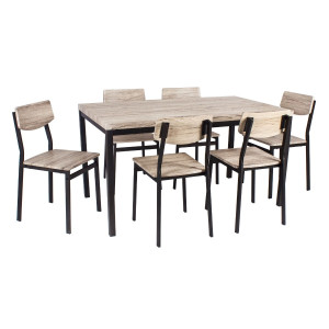 Set masa fixa cu 6 scaune AA0324, bucatarie, crem + negru, 1C