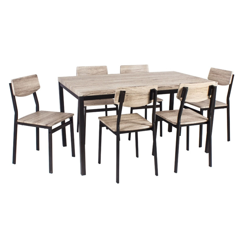 Set masa fixa cu 6 scaune AA0324, bucatarie, crem + negru, 1C
