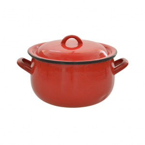 Set oala bombata si capac, Vef, tabla emailata, rosu, 22 cm