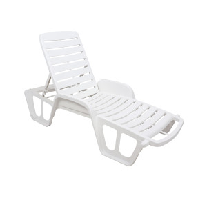 Sezlong plaja, Fisso, structura plastic, alb, 192 x 71 x 30 / 100 cm