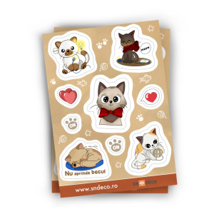 Sticker decorativ perete, Pisici 3150124, folie adeziva PVC, 16.3 x 23.1 cm