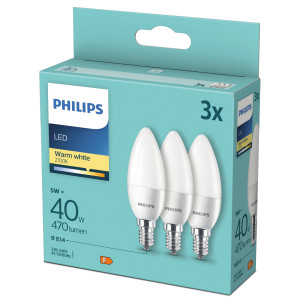 Bec LED Philips lumanare B35 E14 5W 470lm lumina calda 2700 K - 3 buc