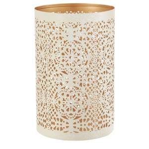 Suport lumanare, CII-16636-B, metal, ivoriu + auriu, 19 cm