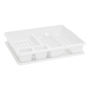 Suport pentru uscare vase Curver, cu tava, alb, plastic, 45 x 38 x 8.8 cm