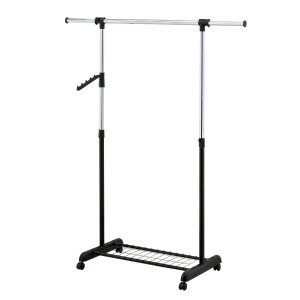 Suport / stander haine HG30D cu bara umerase si polita, metal + plastic, 99.5 / 146.5 x 44 x 105.5 / 165 cm