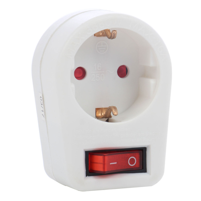 Adaptor priza Hoff Line, intrerupator, 16A, alb