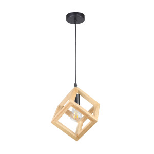 Suspensie Rhombus KL111125, 1 x E27, negru + lemn natur, moderna