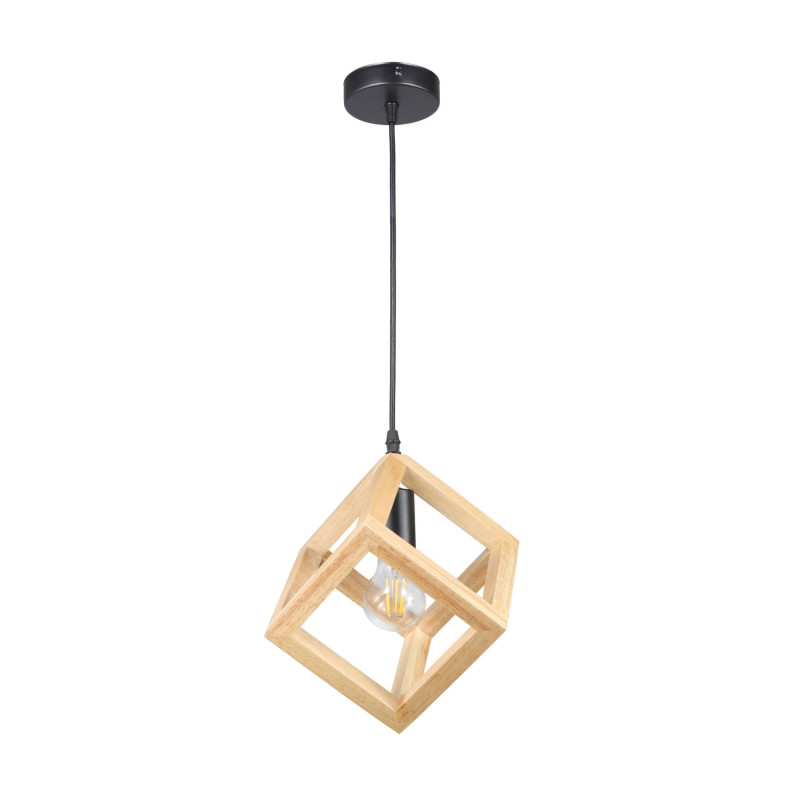 Suspensie Rhombus KL111125, 1 x E27, negru + lemn natur, moderna