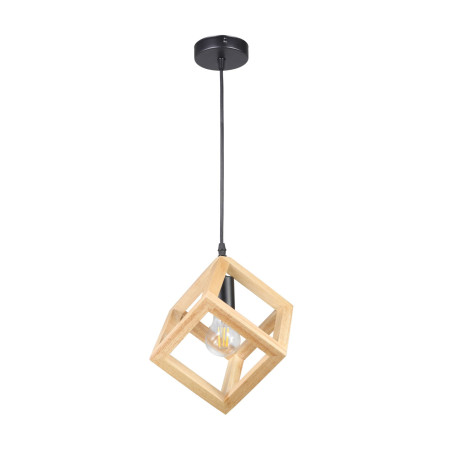 Suspensie Rhombus KL111125, 1 x E27, negru + lemn natur, moderna