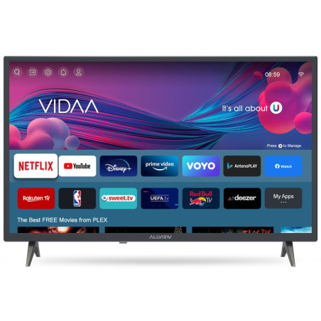 Televizor LED Smart Allview 32iPlay6000-H, diagonala 81 cm, HD, clasa E, sistem operare VIDAA, Dolby Audio, negru