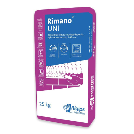 Tencuiala de ipsos, aplicare mecanizata Rigips Rimano Uni, interior, 25 kg