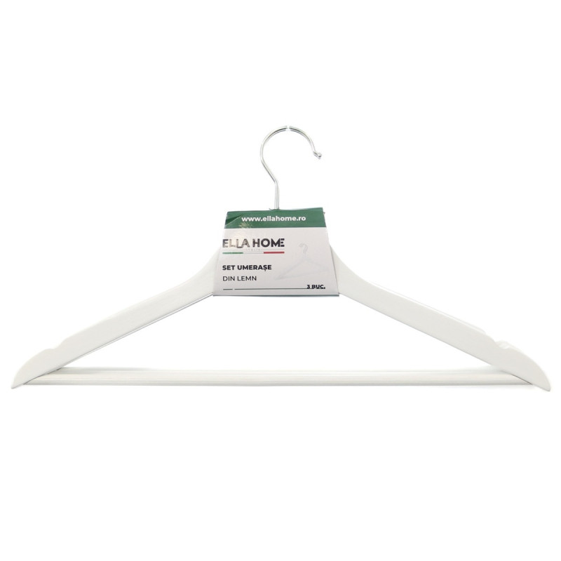 Umerase haine Ella Home, lemn, carlig rotativ, 45 x 23 cm, alb, set 3 bucati