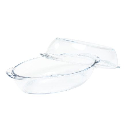 Vas termorezistent 59010, sticla termica, oval, transparent, 33.9 x 19 cm, cu capac