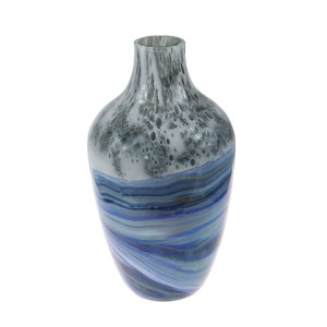 Vaza decorativa 166-69, sticla, albastru + gri, H 29.5 cm