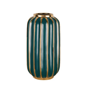 Vaza decorativa A22G-L, ceramica, verde + auriu, 29 cm