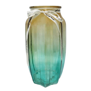 Vaza decorativa de flori, SU-2006, sticla, galben + verde, H 21.8 cm