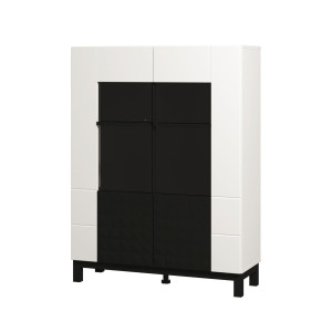 Vitrina living Sarthe 2K VS1, cu usa sticla, alb + folie neagra, 96 x 35 x 127.5 cm, 2C