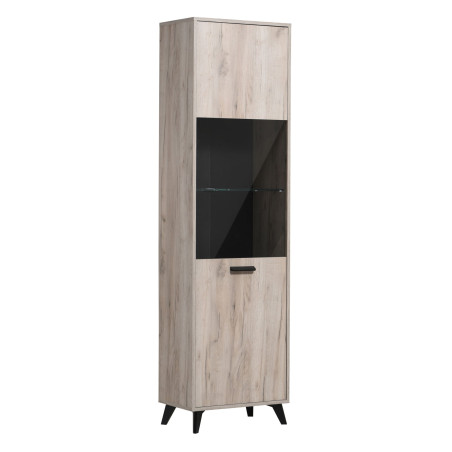 Vitrina living Umbria 1K VS, cu usa sticla, stejar gri + negru, 53.5 x 33 x 191.5 cm, 2C