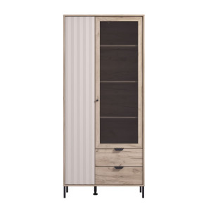 Vitrina living Vandea, cu usa sticla, stejar gri + folie mata casmir, 86.6 x 40 x 195 cm, 3C