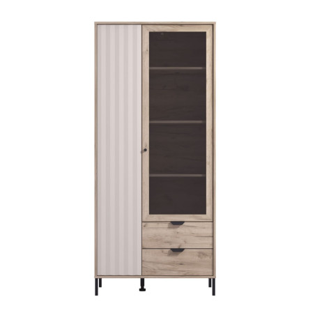 Vitrina living Vandea, cu usa sticla, stejar gri + folie mata casmir, 86.6 x 40 x 195 cm, 3C