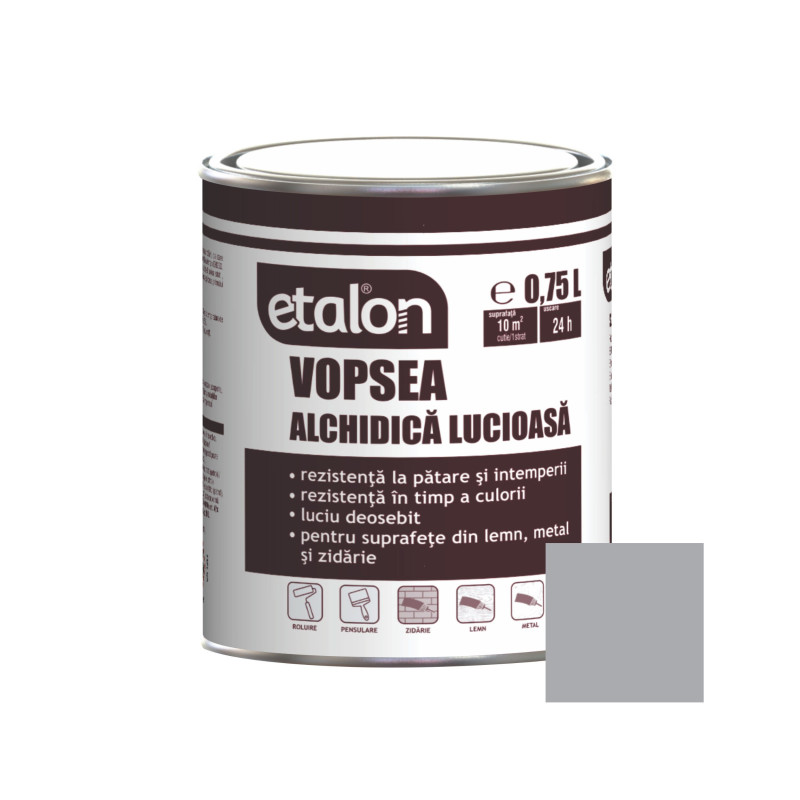 Vopsea alchidica pentru lemn / metal, Etalon, interior / exterior, gri, 0.75 L