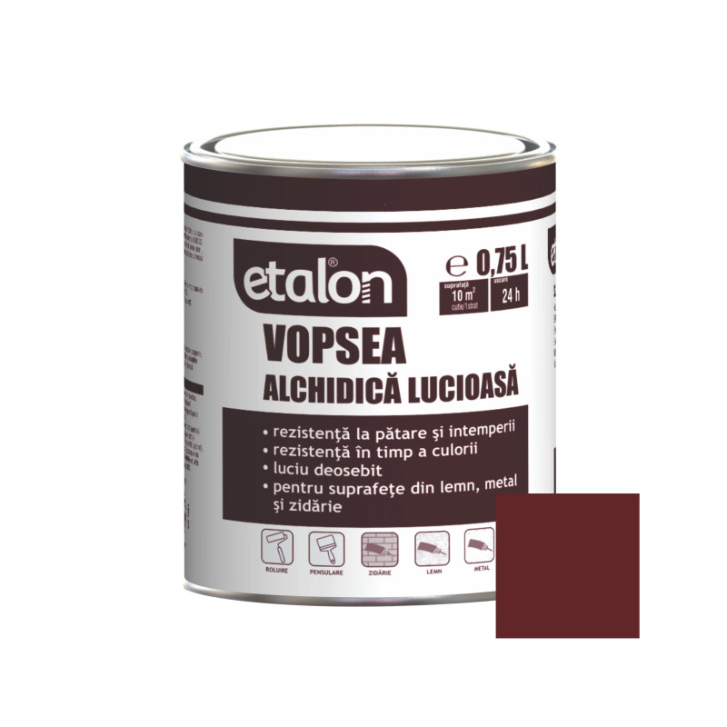 Vopsea alchidica pentru lemn / metal, Etalon, interior / exterior, visiniu, 0.75 L