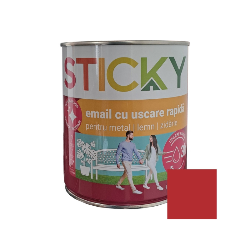 Vopsea alchidica pentru lemn / metal, Sticky uscare rapida, interior / exterior, rosu, 0.75 L