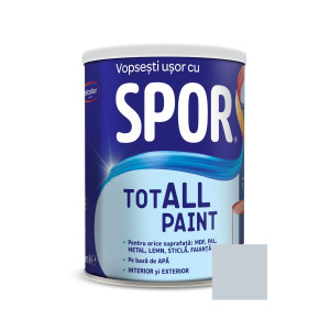 Vopsea pentru lemn / metal / sticla, Spor Totall Paint, pe baza de apa, interior / exterior, arctic / gri deschis, 0.6 L