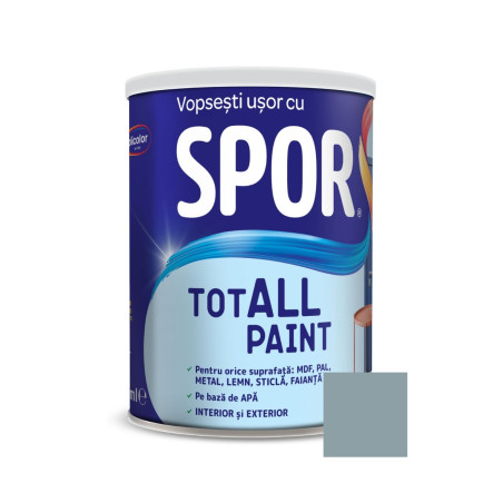 Vopsea pentru lemn / metal / sticla, Spor Totall Paint, pe baza de apa, interior / exterior, nordic / gri mediu, 0.6 L