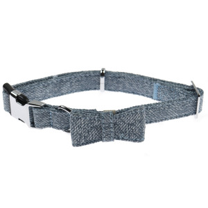 Zgarda caini talie medie, 4 Dog, cu papion, material textil, albastru, 35 - 50 x 1.9 cm