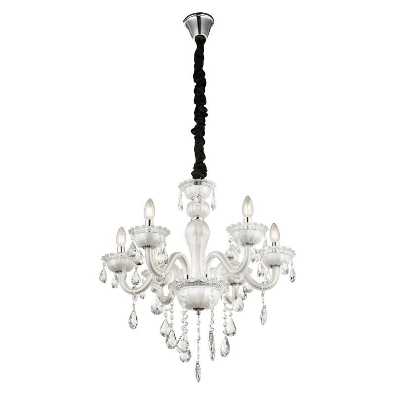 Candelabru Teejay 64118-6, 6 x E14, cu decoratiuni transparente, vintage