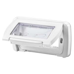 Capac cu rama Gewiss System GW22461, 4 module, IP55, alb, pentru priza / intrerupator