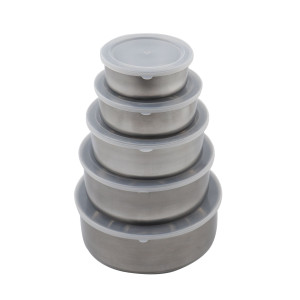 Caserola alimente, Kasemi, inox + plastic, rotunda, argintiu, set 5 bucati