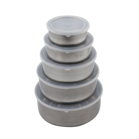 Caserola alimente, Kasemi, inox + plastic, rotunda, argintiu, set 5 bucati