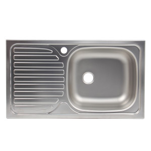 Chiuveta bucatarie inox anticalcar Doruq 1654, dreptunghiulara, cuva pe dreapta, 76 x 43.5 cm, adancime cuva 15 cm