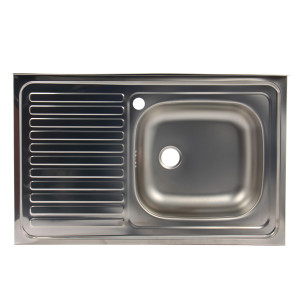 Chiuveta bucatarie inox satinat Doruq 1402, dreptunghiulara, cuva pe dreapta, 80 x 50 cm, adancime cuva 12 cm