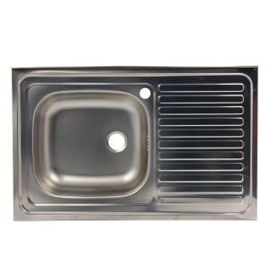 Chiuveta bucatarie inox satinat Doruq 1402, dreptunghiulara, cuva pe stanga, 80 x 50 cm, adancime cuva 12 cm