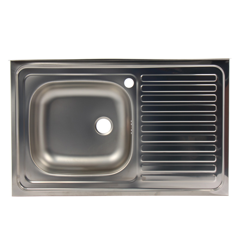 Chiuveta bucatarie inox satinat Doruq 1402, dreptunghiulara, cuva pe stanga, 80 x 50 cm, adancime cuva 12 cm