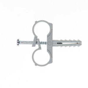 Colier dublu din plastic, pentru tevi, Friulsider CTND, 16 mm + surub, 6 x 25 mm
