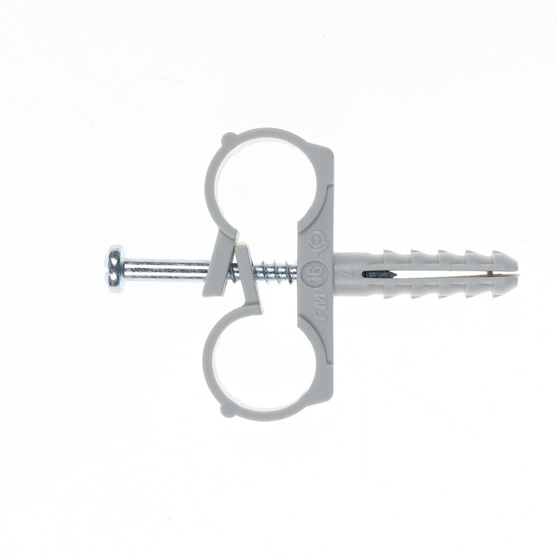 Colier dublu din plastic, pentru tevi, Friulsider CTND, 16 mm + surub, 6 x 25 mm