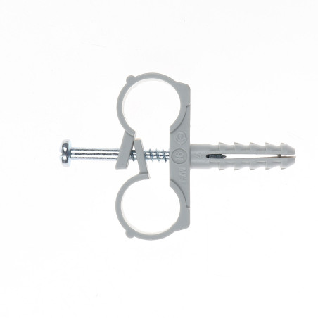 Colier dublu din plastic, pentru tevi, Friulsider CTND, 16 mm + surub, 6 x 25 mm