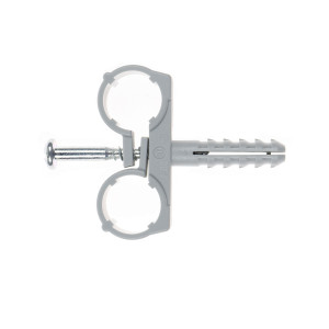 Colier dublu din plastic, pentru tevi, Friulsider CTND, 20 mm + surub, 10 x 40 mm