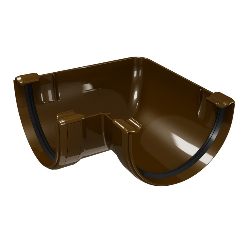 Coltar jgheab pentru sistem pluvial, Regenau, 90 grade, PVC, unghi interior / exterior, PVC, maro, D 125 mm