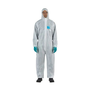 Combinezon antistatic, Ansell, cu gluga si fermoar, alb, marimea XL