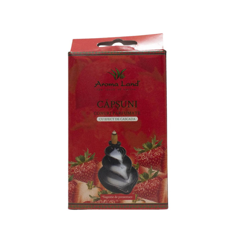 Conuri parfumate backflow, Aroma Land, rasina, capsuni, cutie 10 bucati
