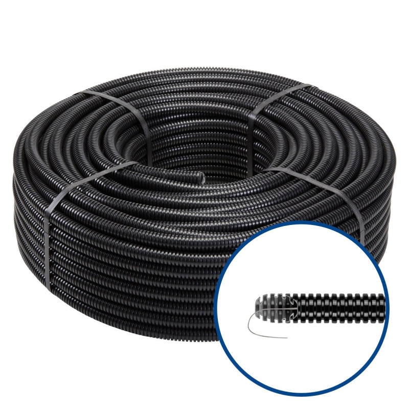 Copex / tub riflat PVC Gewiss DX15120R, D exterior 20 mm, 750 N, cu fir de tragere, rola 100 m