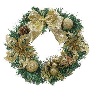 Coronita Craciun, verde + auriu, 30 cm, SYHHA-0322158