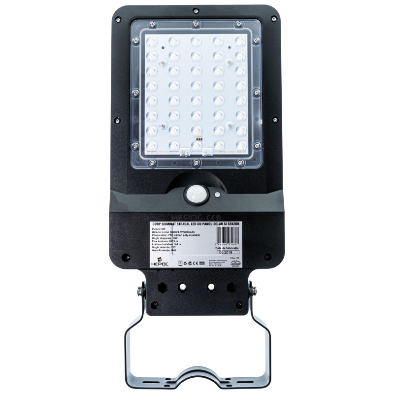 Corp de iluminat stradal solar LED, 8W, 850 lm, lumina rece - 6500 K, cu senzor de miscare, IP65